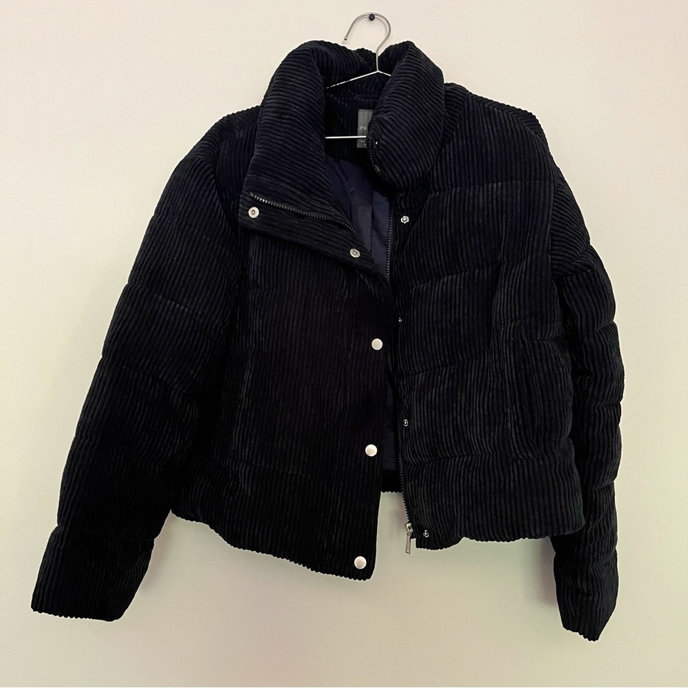 Navy Blue Corduroy Puffer Jacket